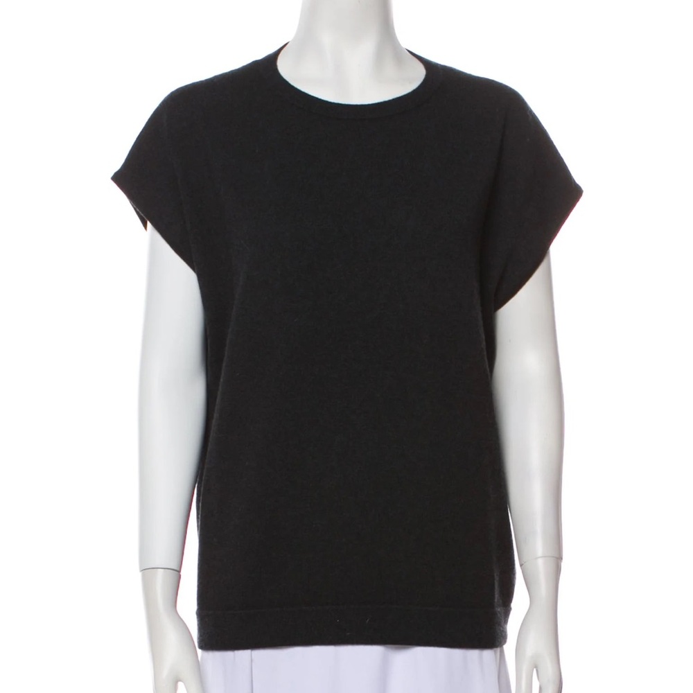 Brunello Cucinelli M Exposed Back 100% Cashmere Sweater Short Sleeve Gray